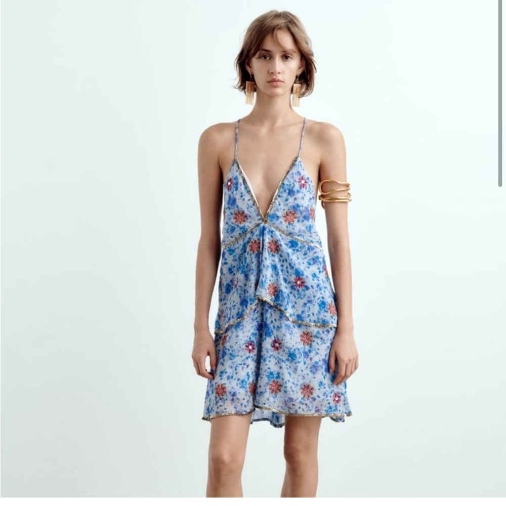 ZARA EMBROIDERED DRESS WITH RHINESTONES